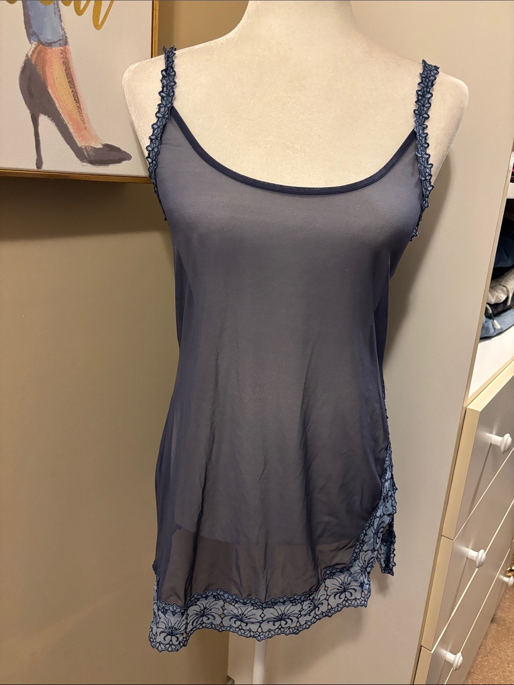 Victoria's Secret Sheer Lace-Trim Chemise in Slate Blue